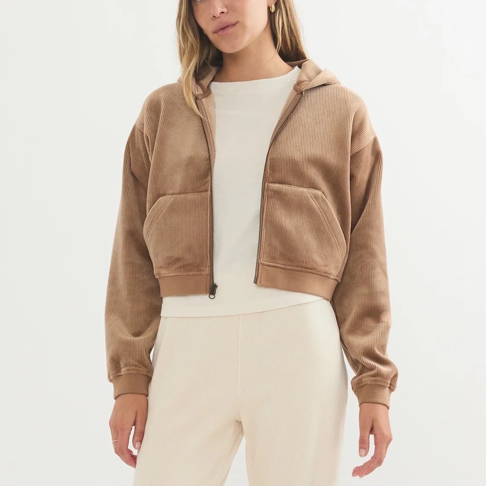 Marine Layer Cord Velour Cropped Zip Up Hoodie